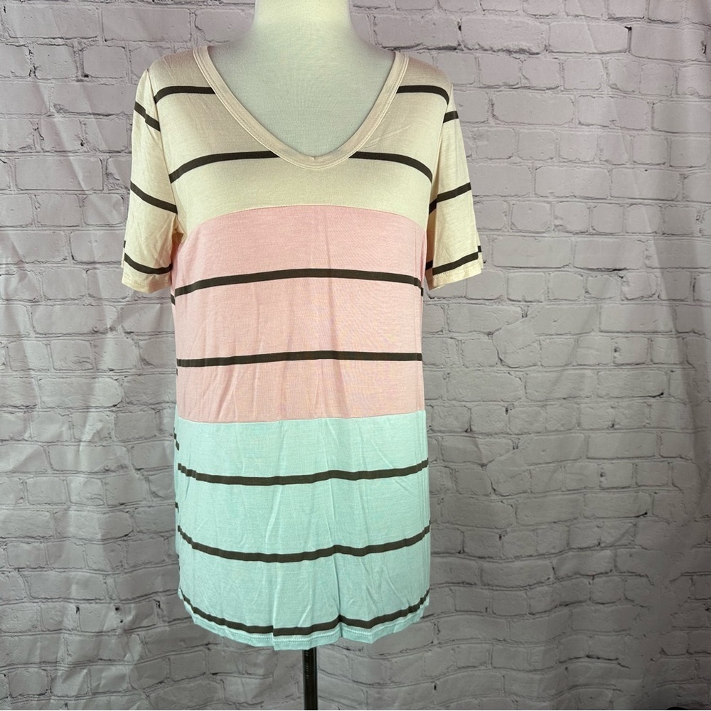 NWT bibi Boutique Pastel color block striped knit tunic top pastel casual